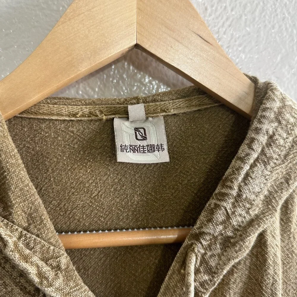 Vintage Y2K Boho Tan Camel 100% Cotton Embroidered Full Zip Hoodie